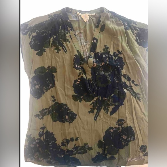 Women’s H&M size 10 olive green floral print‎ b-neck top with matching pants set - Picture 3 of 6